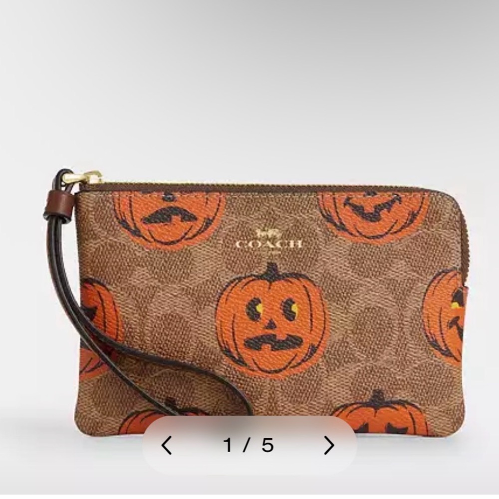 Coach Corner Zip Wristlet In Signature Canvas With Halloween Print - Picture 2 of 2